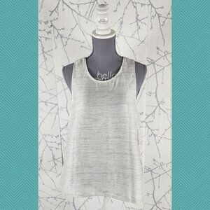 Lord & Taylor Silver Spacedye Linen Blend Keyhole Tank